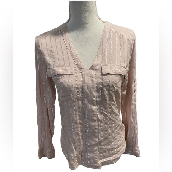 {Express} pink & metalic stripe long sleeved blouse - Picture 1 of 5